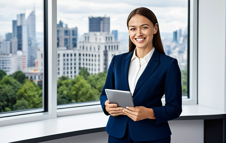 퍼즐오브Z 공식 사이트 활용법 - Modern Office Portrait**

"A professional businesswoman in a tailored, navy blue pantsuit, standing ...
