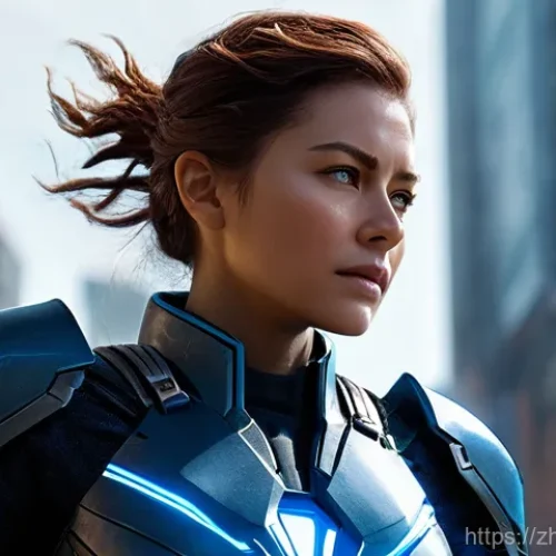 Home 14 퍼즐오브Z 패치노트 해설 - **New Hero: The Chain Strategist**
A dynamic, medium shot of a strong female hero in a futuristi...