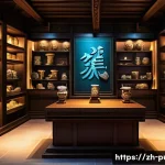 퍼즐오브Z 아이템 교환소 공략 - A highly detailed fantasy game exchange shop interior, filled with glowing rare enhancement material...