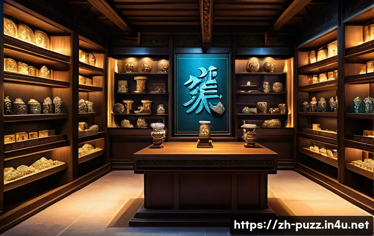 퍼즐오브Z 아이템 교환소 공략 - A highly detailed fantasy game exchange shop interior, filled with glowing rare enhancement material...