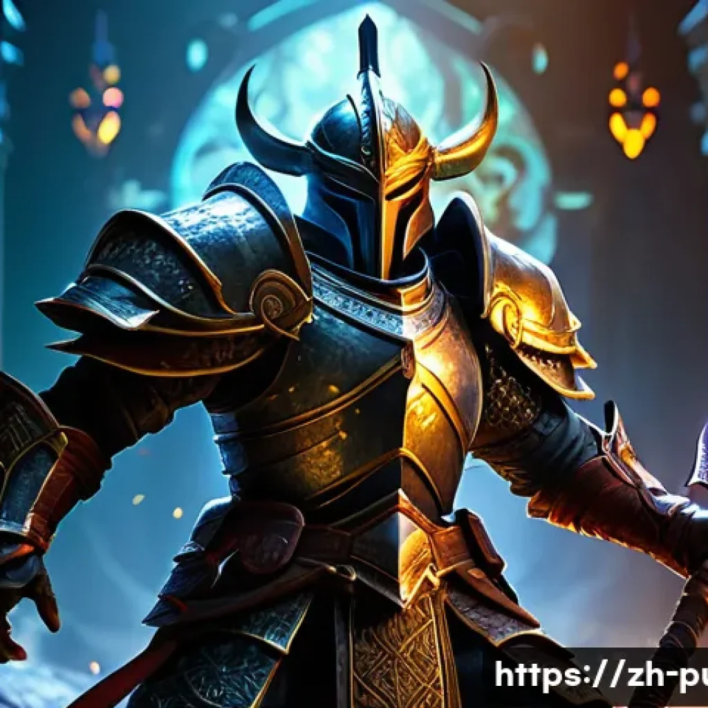 퍼즐오브Z 상점 아이템 추천 - A dynamic fantasy RPG scene featuring a brave warrior character in detailed armor, holding a glowing...