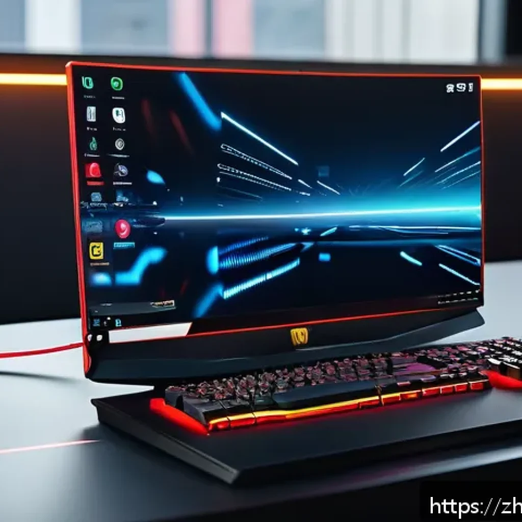 퍼즐오브Z 필수 게임 설정 - A detailed gaming setup scene showcasing a modern laptop on a sleek desk with the screen displaying ...