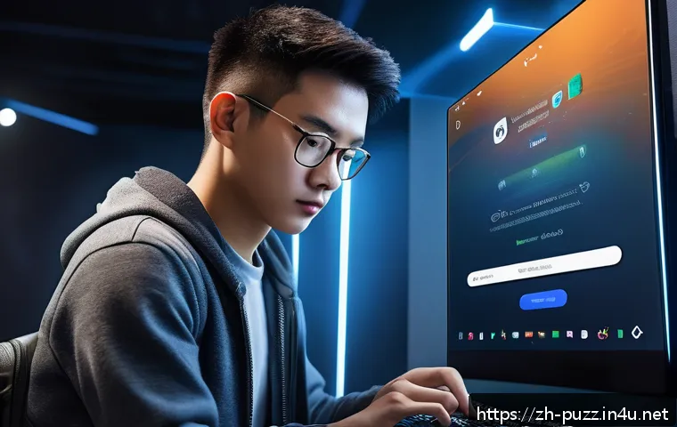퍼즐오브Z 보안 설정 팁 - A detailed digital illustration of a young adult gamer securely logging into an online game using tw...